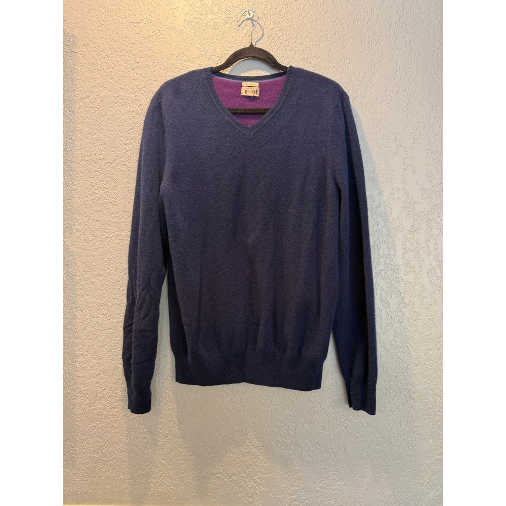 1901 Mens XL Navy Blue 100% Cashmere V-Neck Sweater Long Sleeve Knit Pullover